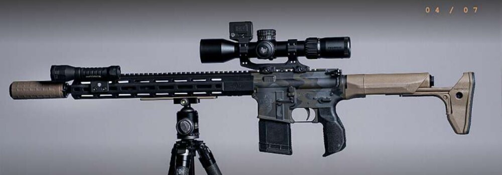 Amend2 SPR 04 special purpose rifle build, an IWI Zion-15 in camo with a Griffin Armament suppressor